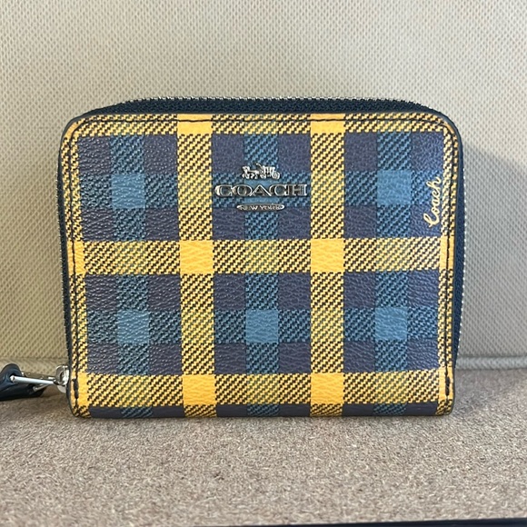 Coach Handbags - SOLD Coach Plaid & Monogram Double Zip Compact Wallet